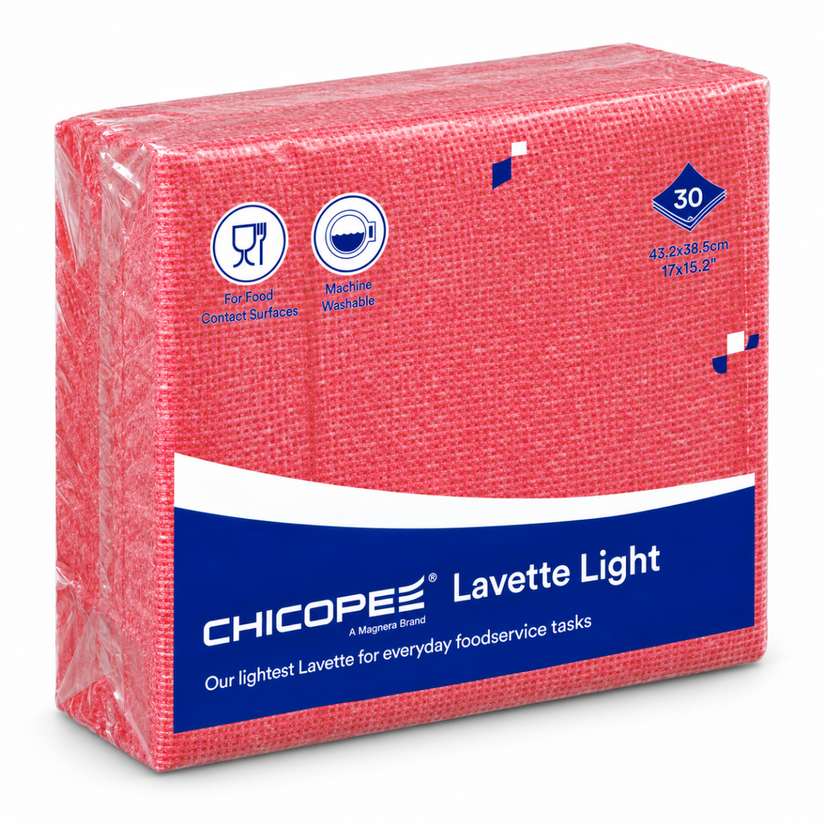 Chicopee Lavette Light – Red 74548 Red Chicopee Lavette Light wipes, 30-wipe pack, manufacturer code 74548